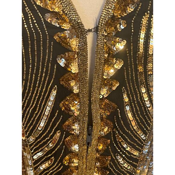 Vintage Tan Chho Gold Beaded Sequin‎ Jacket Dress Gown 1980s Glam - Picture 5 of 13